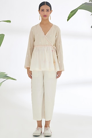 Cream Handwoven Cotton Top by Nikasha