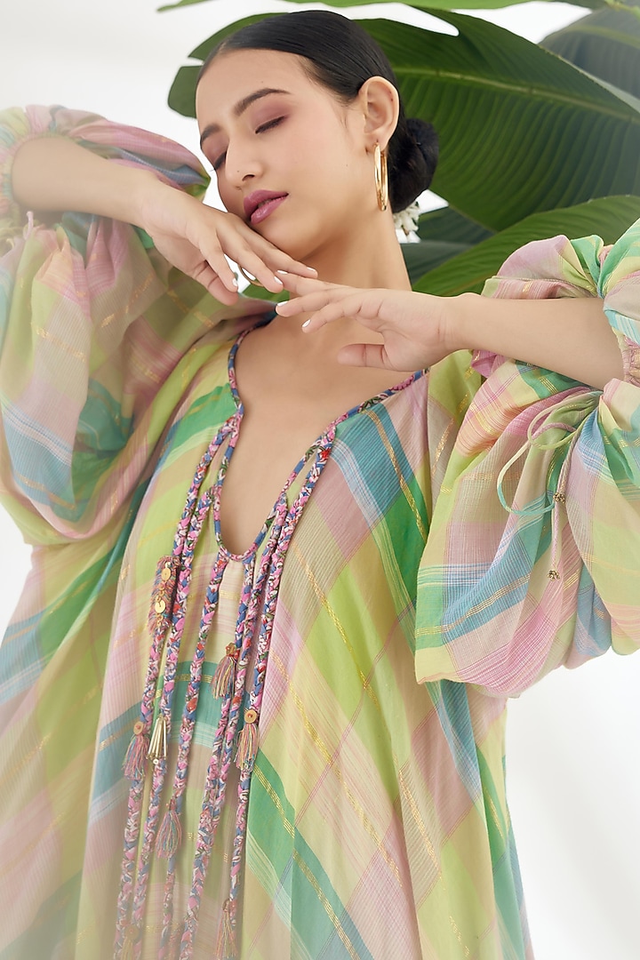 Mint Green Cotton Plaid Maxi Vacation Dress by Nikasha at Pernia's Pop Up Shop