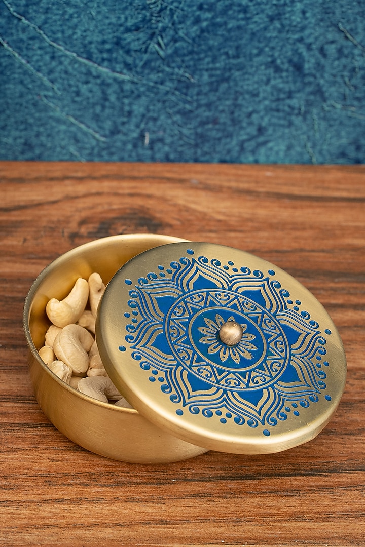 Blue Utsav Brass Nut Bowl by Nakshikathaa at Pernia's Pop Up Shop