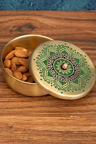 Peacock Green Utsav Brass Nut Bowl by Nakshikathaa