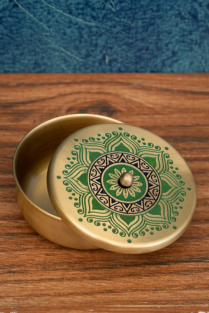 Peacock Green Utsav Brass Nut Bowl by Nakshikathaa at Pernia's Pop Up Shop