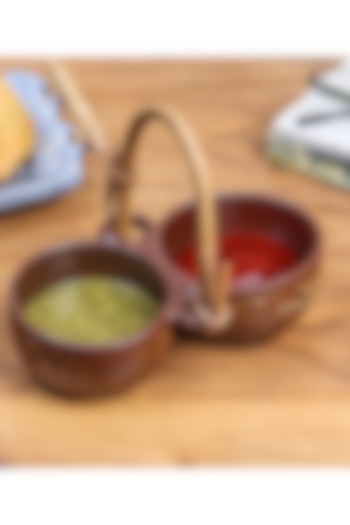 Beige Studio Pottery Chutney Server With Cane Handle From Pondicherry by Nakshikathaa at Pernia's Pop Up Shop