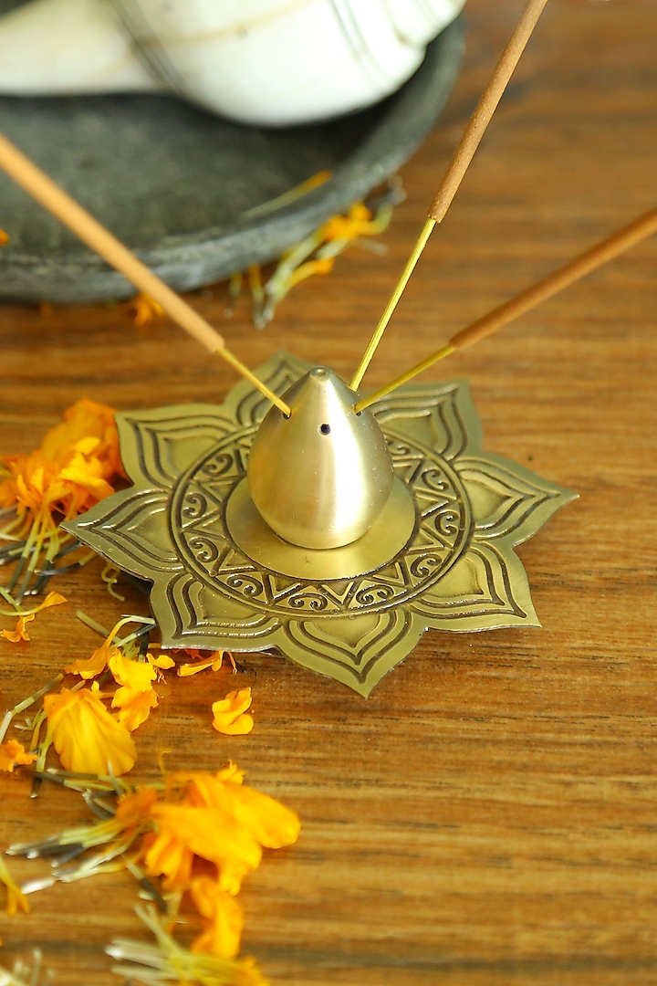 Antique Gold Alpana Incense Holder by Nakshikathaa