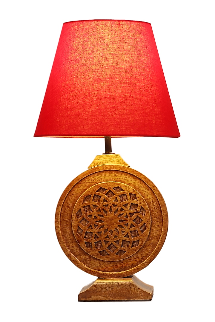 Neon Chakra Table Lamp With Red Shade by Nakshikathaa