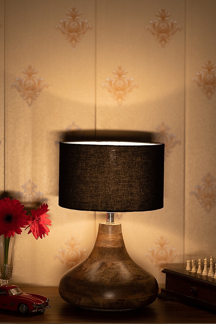 Light Brown Yogasana Table Lamp With Black Shade by Nakshikathaa at Pernia's Pop Up Shop