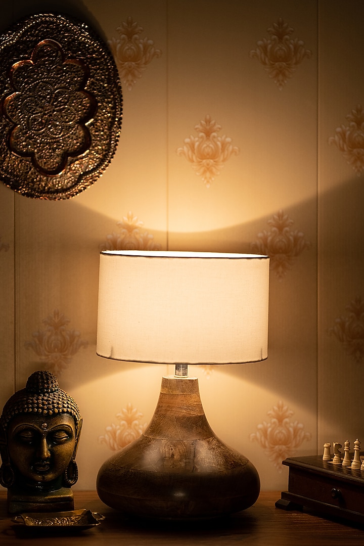 Light Brown Yogasana Table Lamp With White Shade by Nakshikathaa at Pernia's Pop Up Shop