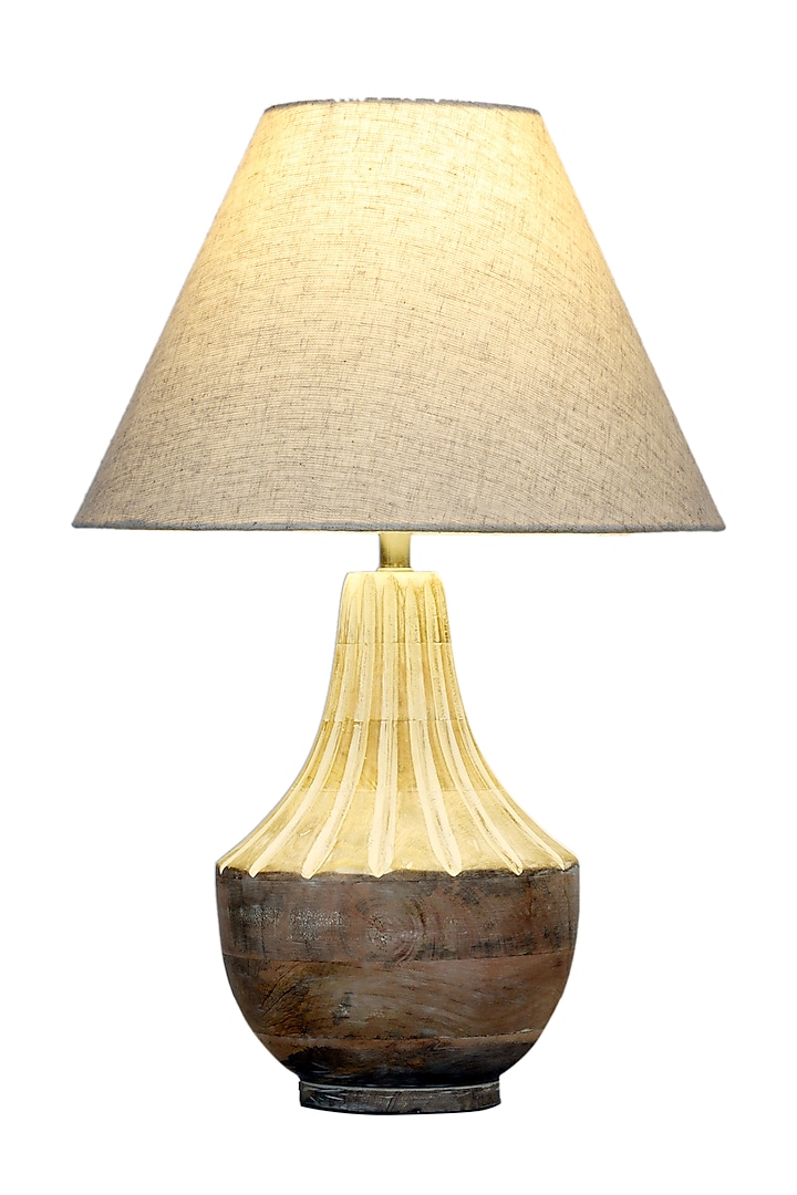 White Ektara Table Lamp With Beige Shade by Nakshikathaa at Pernia's Pop Up Shop