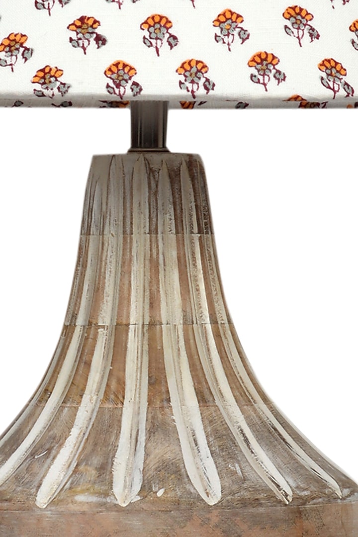 White Ektara Table Lamp With Yellow Printed Shade by Nakshikathaa at Pernia's Pop Up Shop