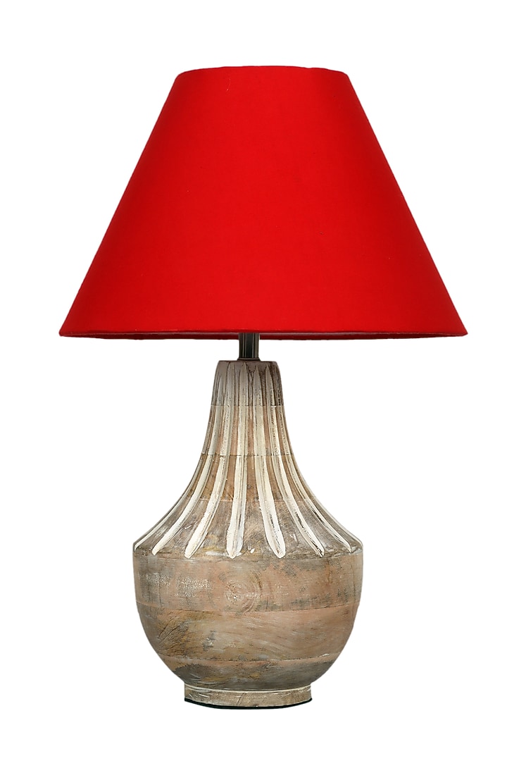White Ektara Table Lamp With Red Shade by Nakshikathaa at Pernia's Pop Up Shop