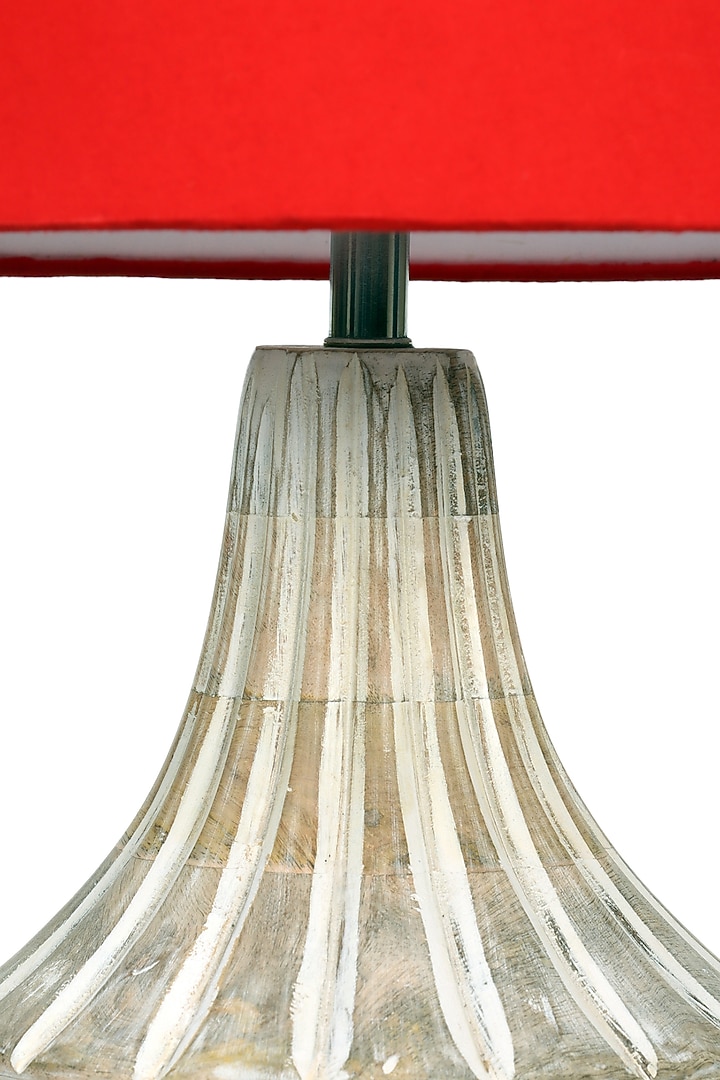 White Ektara Table Lamp With Red Shade by Nakshikathaa at Pernia's Pop Up Shop