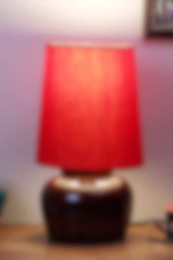 Dark Brown Nirvana Bed Side Lamp With Red Shade by Nakshikathaa