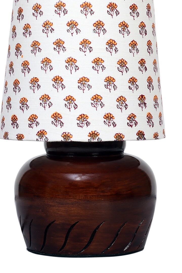 Dark Brown Nirvana Bed Side Lamp With Yellow Printed Shade by Nakshikathaa at Pernia's Pop Up Shop