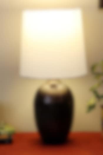 Dark Brown Nalanda Table Lamp With Ivory White Shade by Nakshikathaa at Pernia's Pop Up Shop