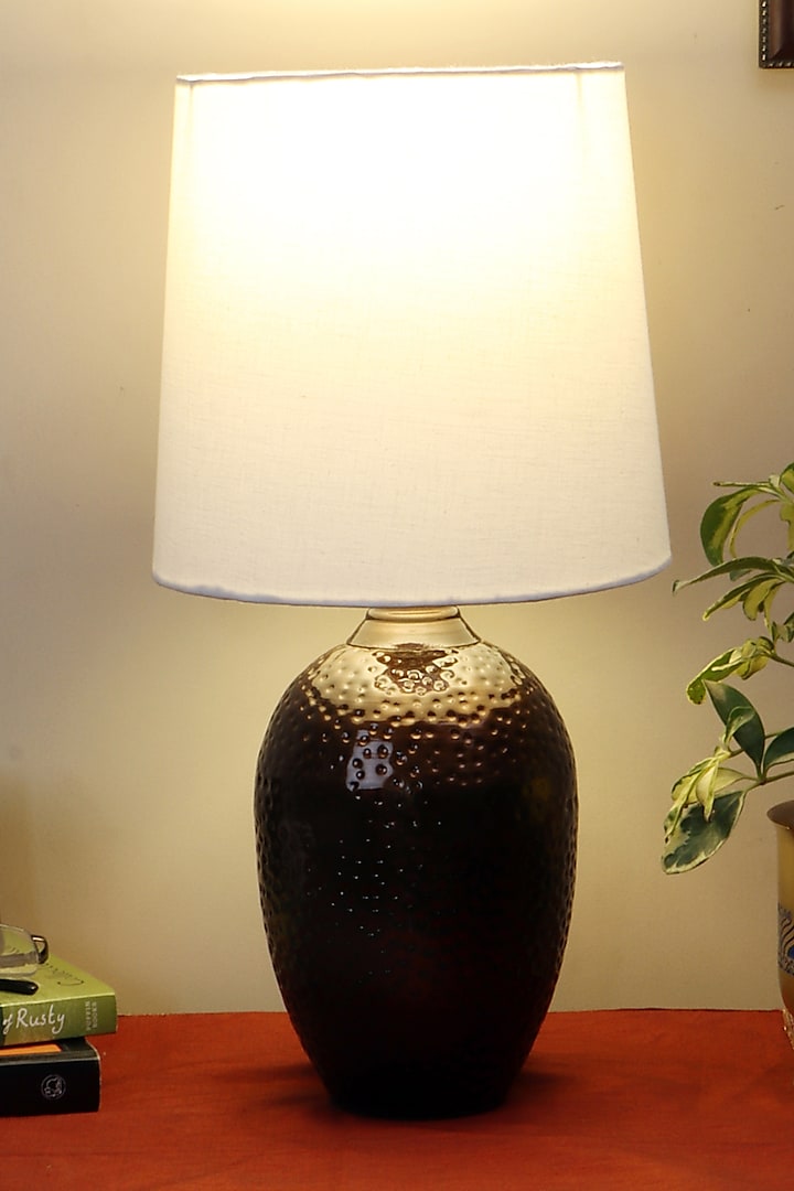 Dark Brown Nalanda Table Lamp With Ivory White Shade by Nakshikathaa at Pernia's Pop Up Shop