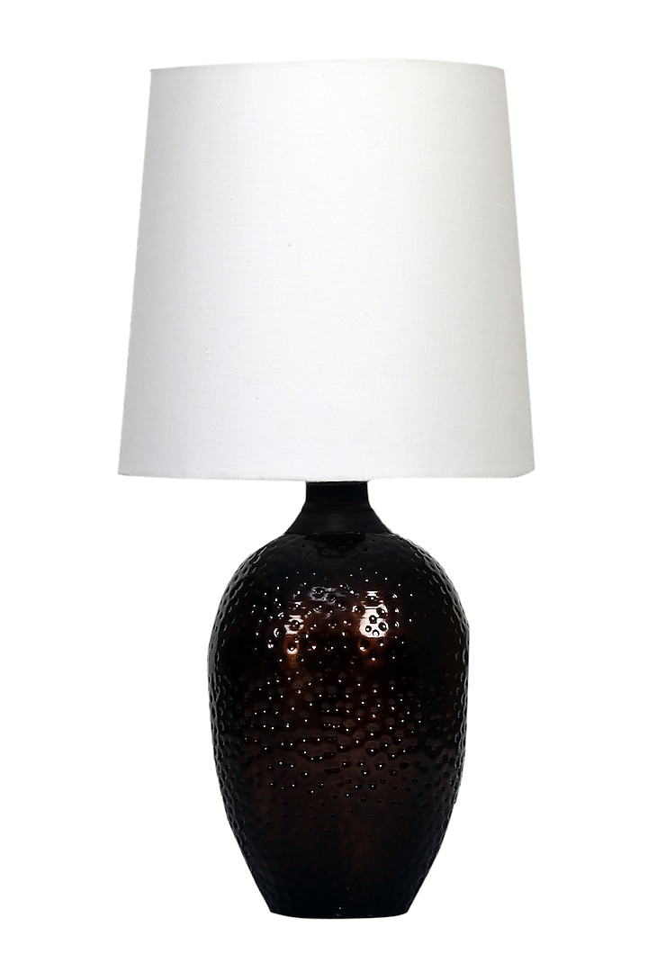 Dark Brown Nalanda Table Lamp With Ivory White Shade by Nakshikathaa at Pernia's Pop Up Shop