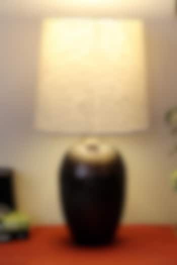 Dark Brown Nalanda Table Lamp With Beige Shade by Nakshikathaa at Pernia's Pop Up Shop