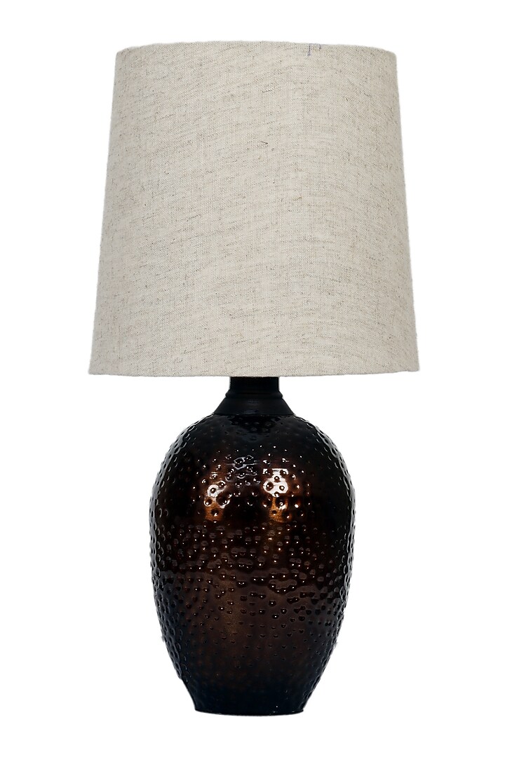 Dark Brown Nalanda Table Lamp With Beige Shade by Nakshikathaa at Pernia's Pop Up Shop