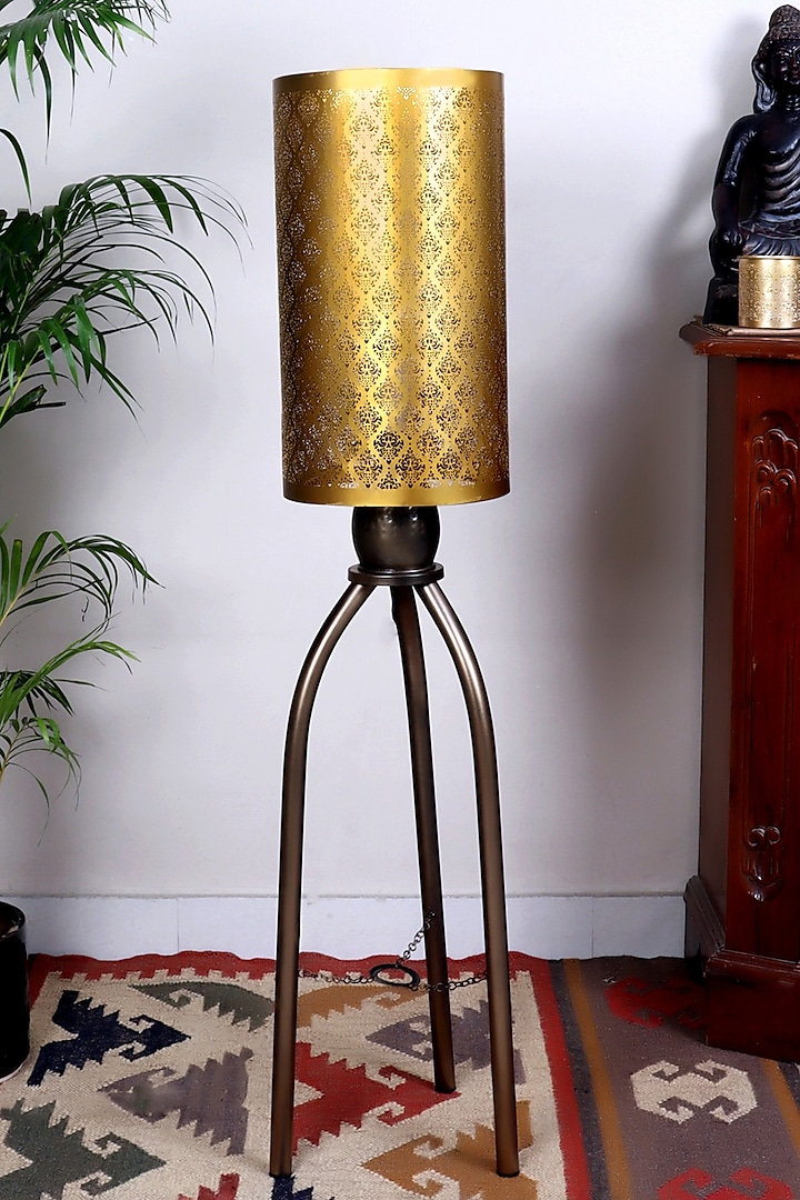 Matte Gold Gandhara Floor Tripod Ambient Lamp by Nakshikathaa