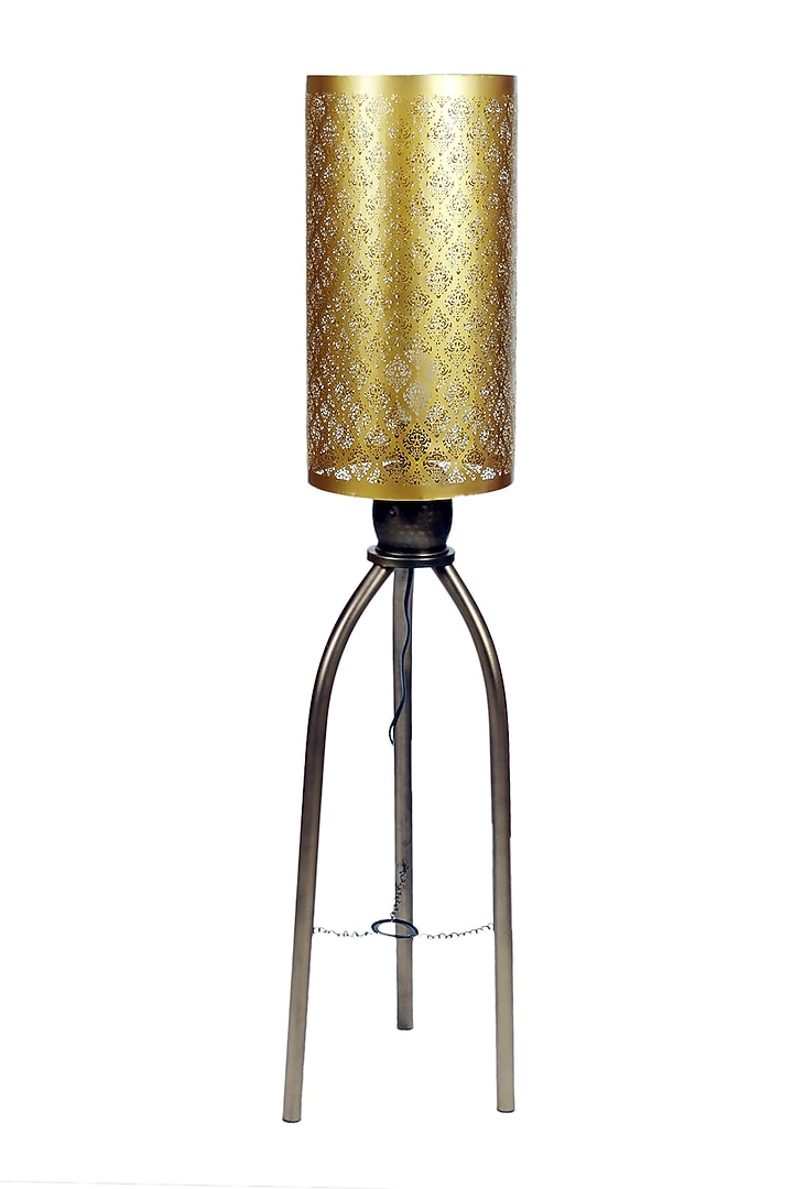 Matte Gold Gandhara Floor Tripod Ambient Lamp by Nakshikathaa at Pernia's Pop Up Shop
