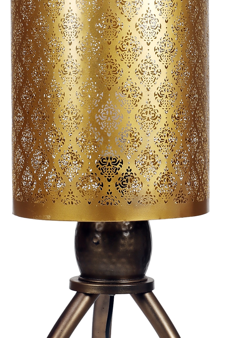 Matte Gold Gandhara Floor Tripod Ambient Lamp by Nakshikathaa at Pernia's Pop Up Shop