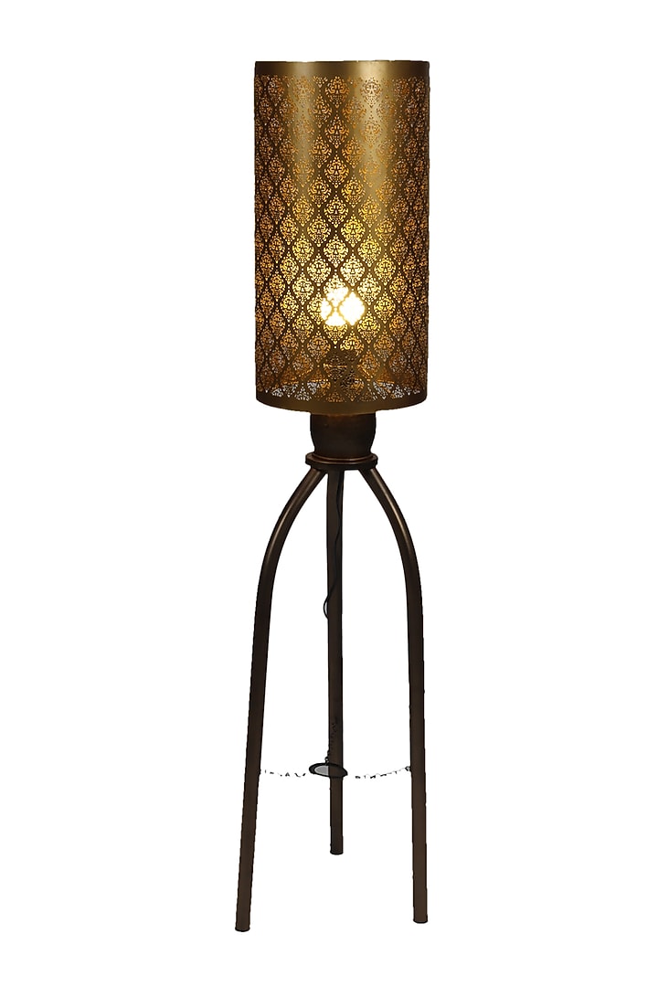 Matte Gold Gandhara Floor Tripod Ambient Lamp by Nakshikathaa at Pernia's Pop Up Shop