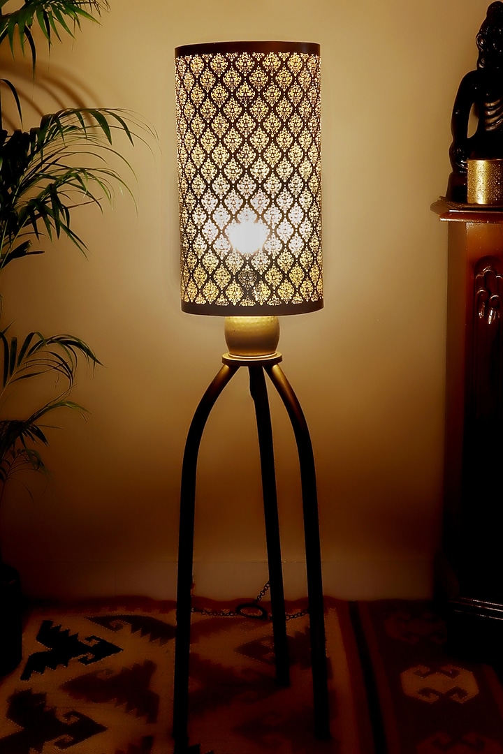 Matte Gold Gandhara Floor Tripod Ambient Lamp by Nakshikathaa at Pernia's Pop Up Shop