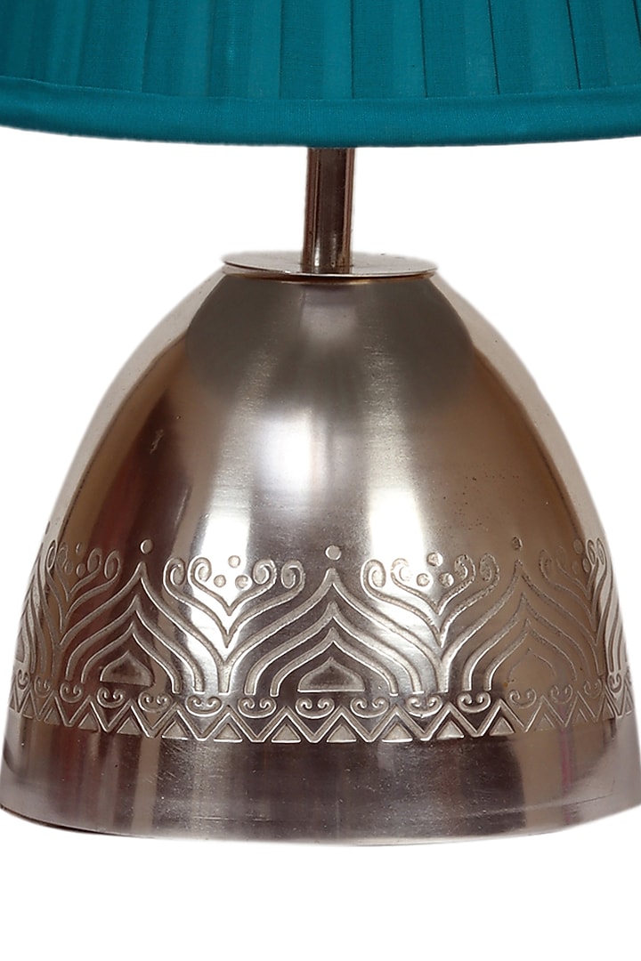 Silver Plated Utsav Table Lamp With Teal Pleated Shade by Nakshikathaa at Pernia's Pop Up Shop