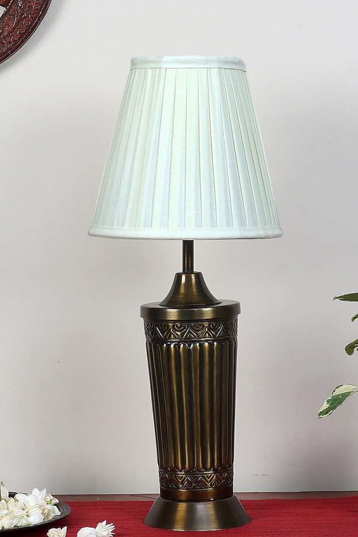 Dark Brown Vaishnavi Table Lamp With Ivory Pleated Shade by Nakshikathaa at Pernia's Pop Up Shop