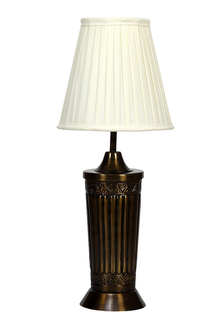 Dark Brown Vaishnavi Table Lamp With Ivory Pleated Shade by Nakshikathaa at Pernia's Pop Up Shop