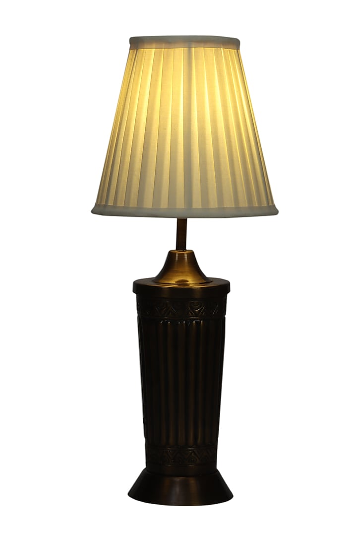 Dark Brown Vaishnavi Table Lamp With Ivory Pleated Shade by Nakshikathaa at Pernia's Pop Up Shop