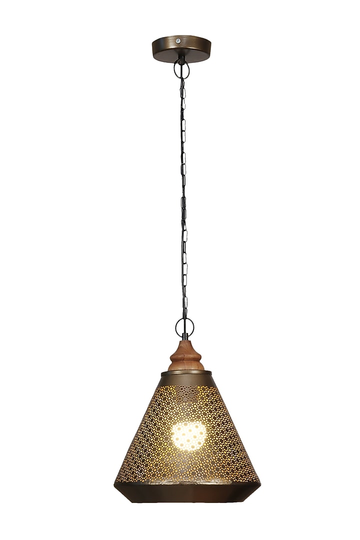 Brown Mysore Hanging Lamp With A Wooden Canopy by Nakshikathaa at Pernia's Pop Up Shop