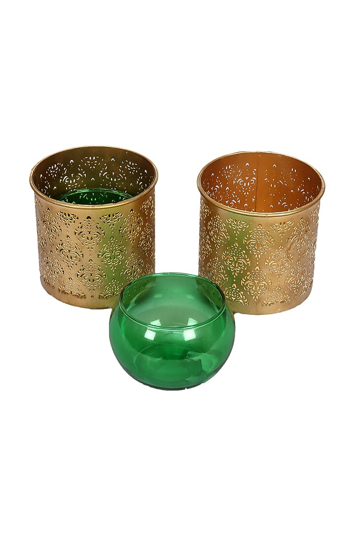 Gandhara Votive With Green Tea Light Holder (Set of 2) by Nakshikathaa at Pernia's Pop Up Shop