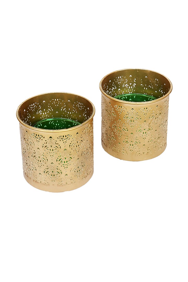 Gandhara Votive With Green Tea Light Holder (Set of 2) by Nakshikathaa at Pernia's Pop Up Shop