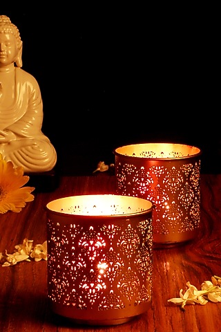 Gandhara Votive With Pink Tea Light Holder (Set of 2) by Nakshikathaa