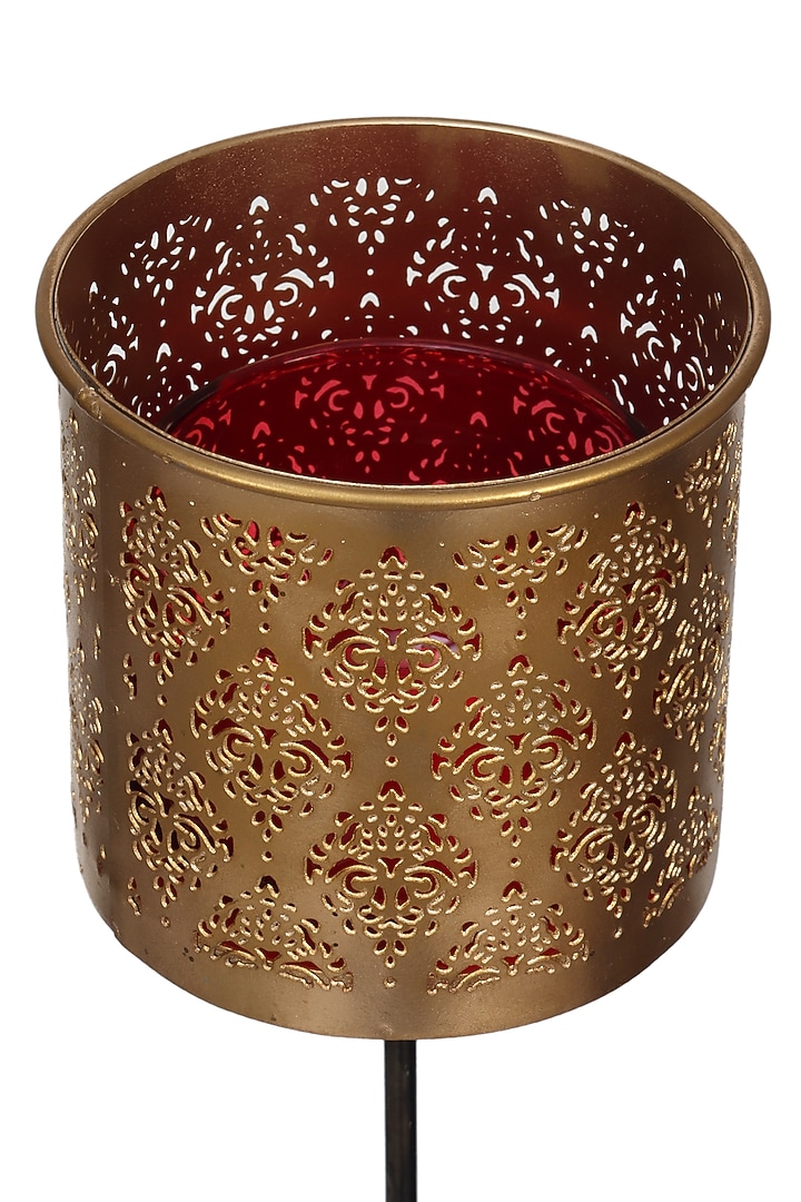 Gandhara Votive Red Tea Light Holder With Garden Stick (Set of 2) by Nakshikathaa at Pernia's Pop Up Shop