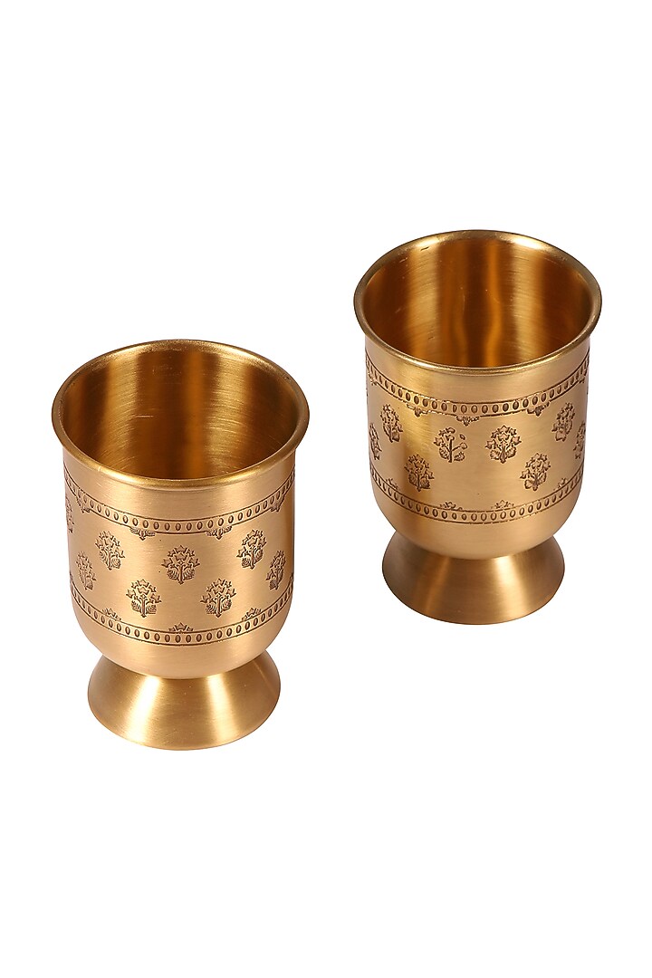 Antique Gold Brass Hand Etched Glass Set by Nakshikathaa at Pernia's Pop Up Shop