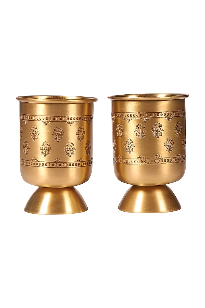 Antique Gold Brass Hand Etched Glass Set by Nakshikathaa at Pernia's Pop Up Shop