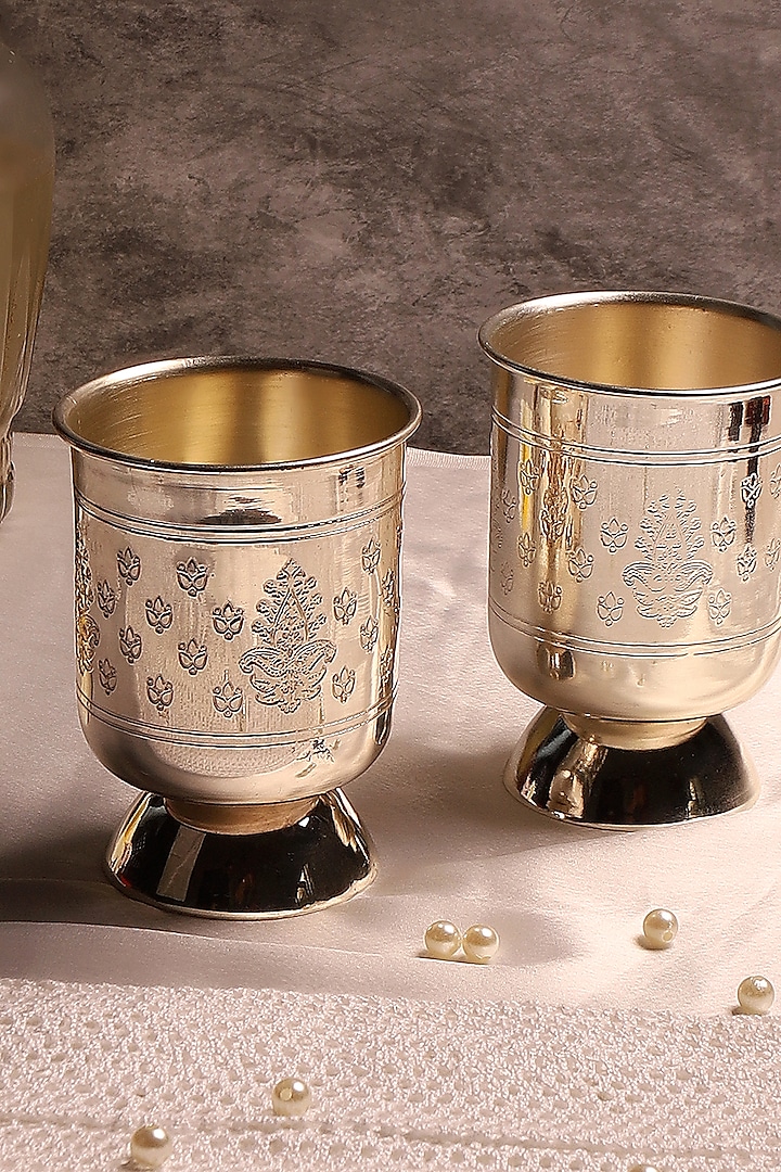Silver Plated Brass Hand Etched Glass Set by Nakshikathaa