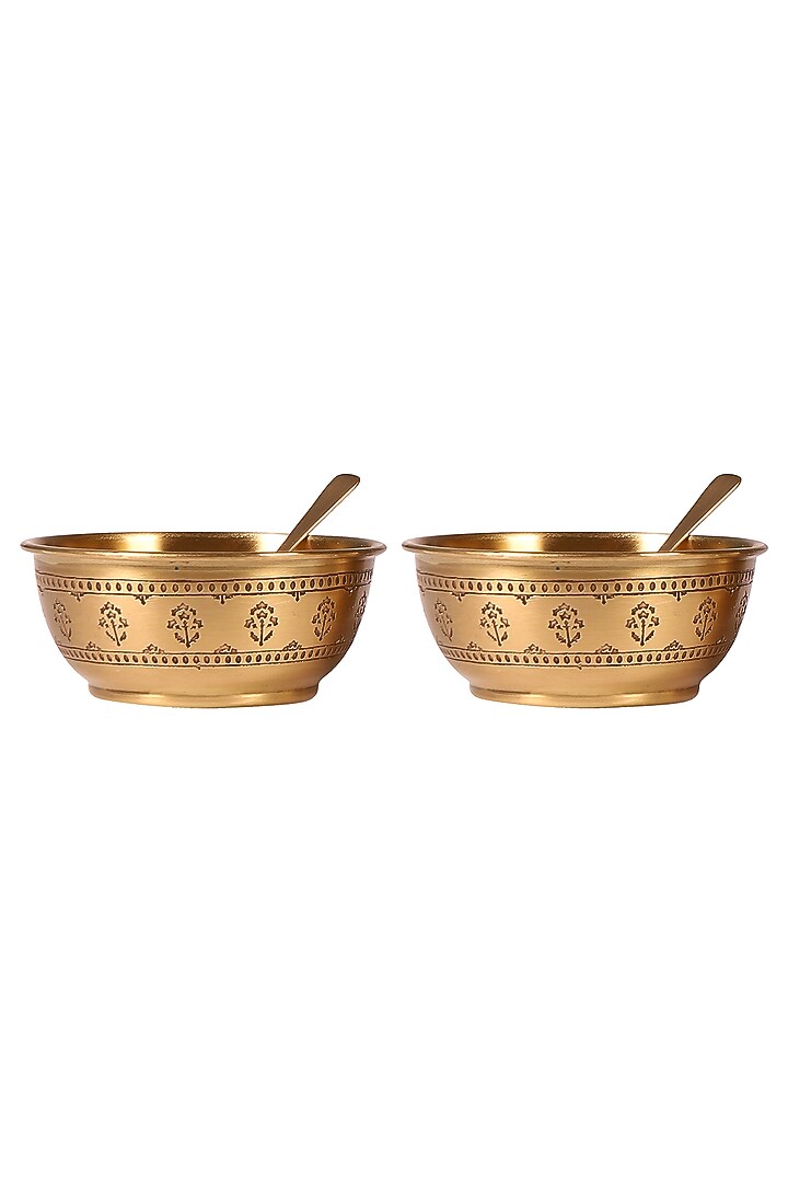 Antique Gold Brass Hand Etched Dessert Bowl Set by Nakshikathaa at Pernia's Pop Up Shop