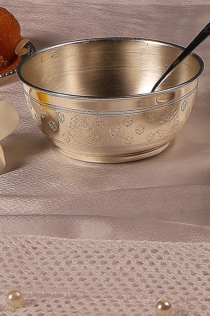 Silver plated Brass Hand Etched Dessert Bowl Set by Nakshikathaa at Pernia's Pop Up Shop