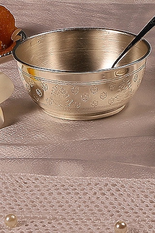Silver plated Brass Hand Etched Dessert Bowl Set by Nakshikathaa