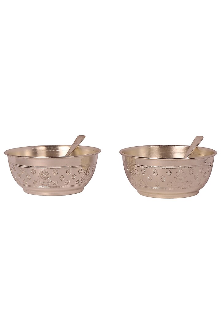 Silver plated Brass Hand Etched Dessert Bowl Set by Nakshikathaa at Pernia's Pop Up Shop
