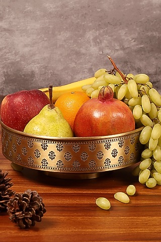 Antique Gold Brass Hand Etched Fruit Bowl by Nakshikathaa