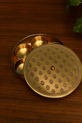 Antique Gold Brass Hand Etched Masaladan by Nakshikathaa