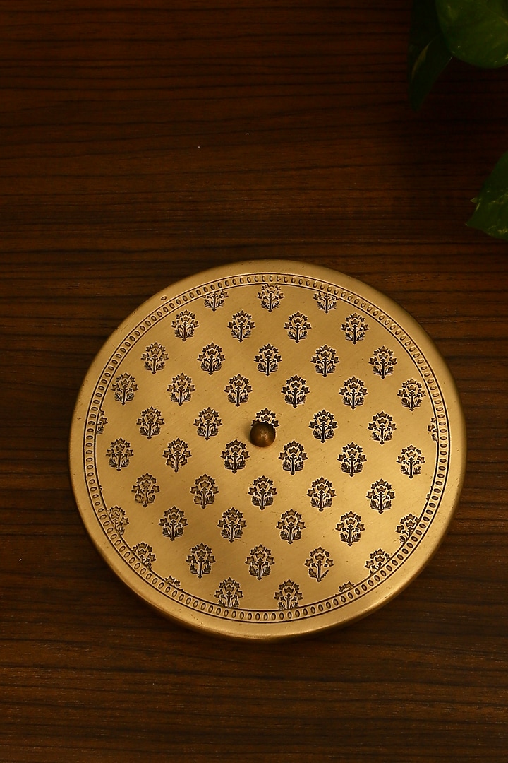 Antique Gold Brass Hand Etched Masaladan by Nakshikathaa at Pernia's Pop Up Shop