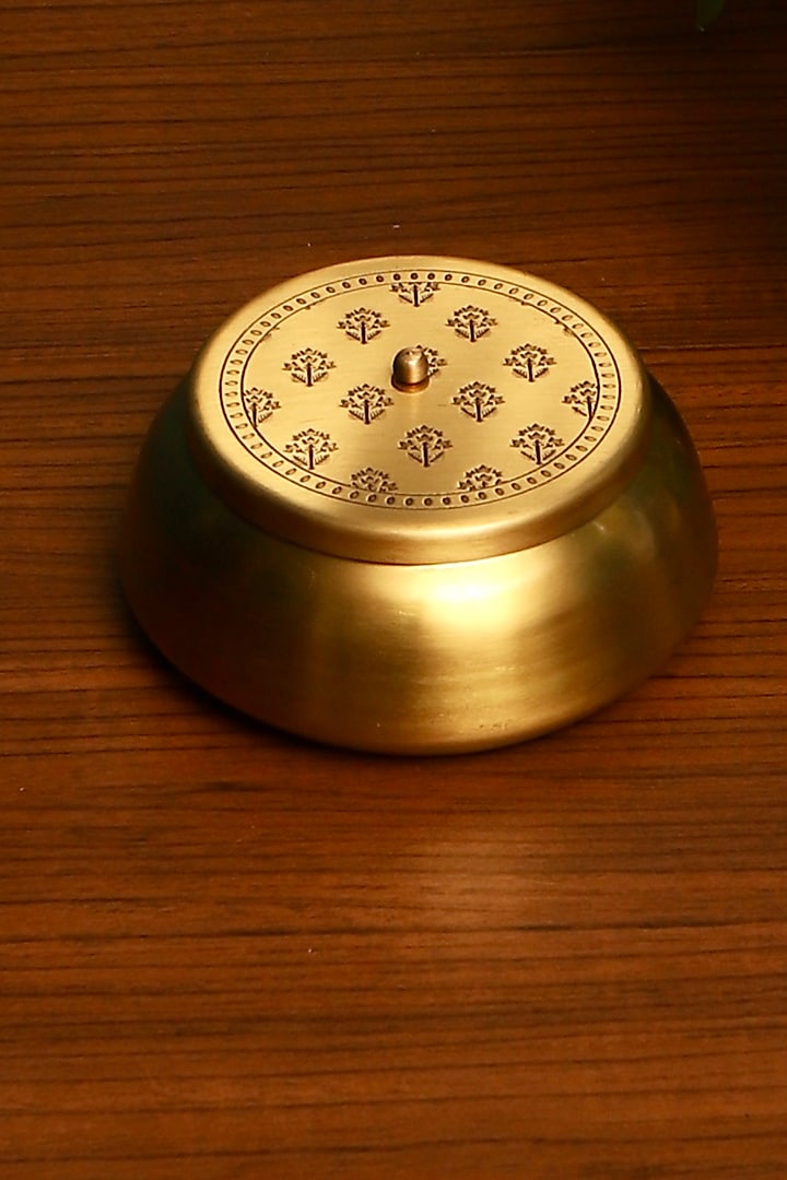 Antique Gold Brass Hand Etched Mithai Box by Nakshikathaa at Pernia's Pop Up Shop