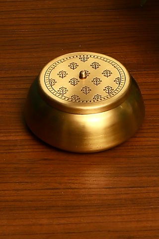 Antique Gold Brass Hand Etched Mithai Box by Nakshikathaa