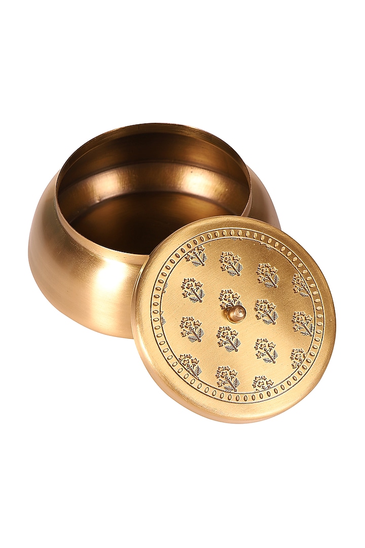 Antique Gold Brass Hand Etched Mithai Box by Nakshikathaa at Pernia's Pop Up Shop