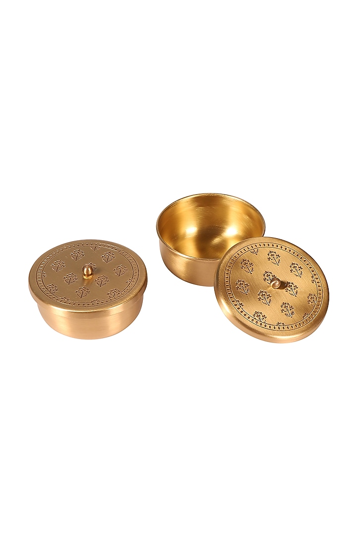 Antique Gold Brass Hand Etched Nut Bowl Gift Set by Nakshikathaa at Pernia's Pop Up Shop