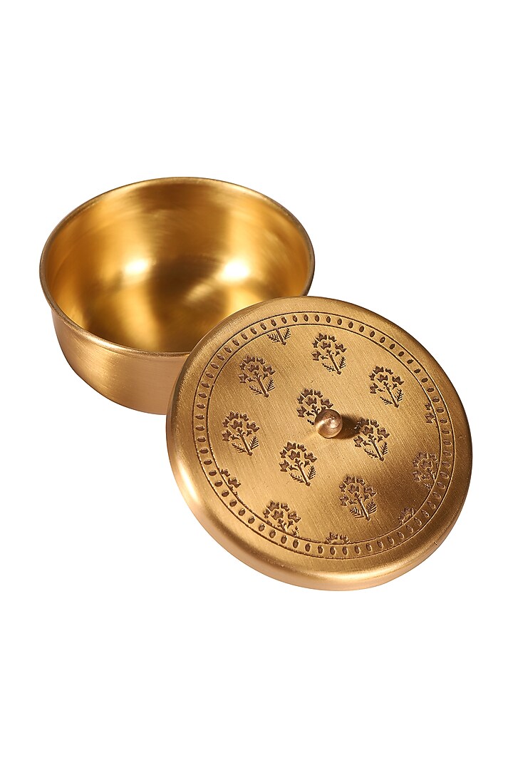 Antique Gold Brass Hand Etched Nut Bowl Gift Set by Nakshikathaa at Pernia's Pop Up Shop